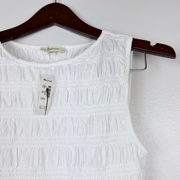 Madewell Smocked Cotton Linen Blend Ruffle Hem Boatneck Tank White Size XS NWT - Picture 6 of 9